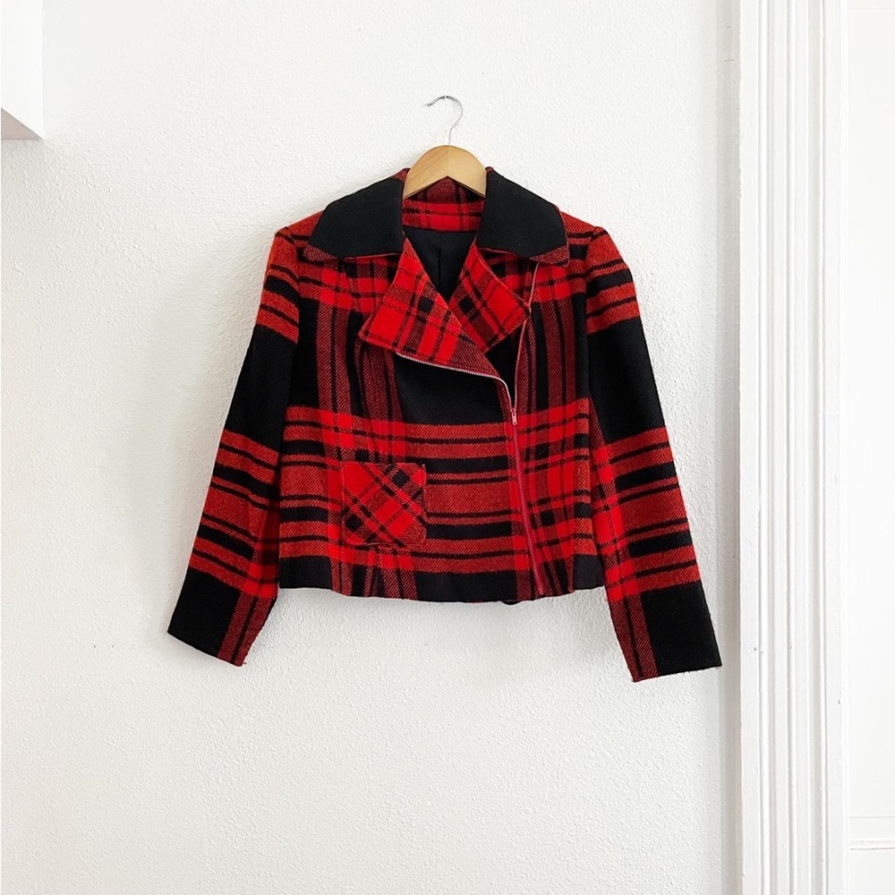 50s/60s vintage plaid wool motorcycle jacket S M